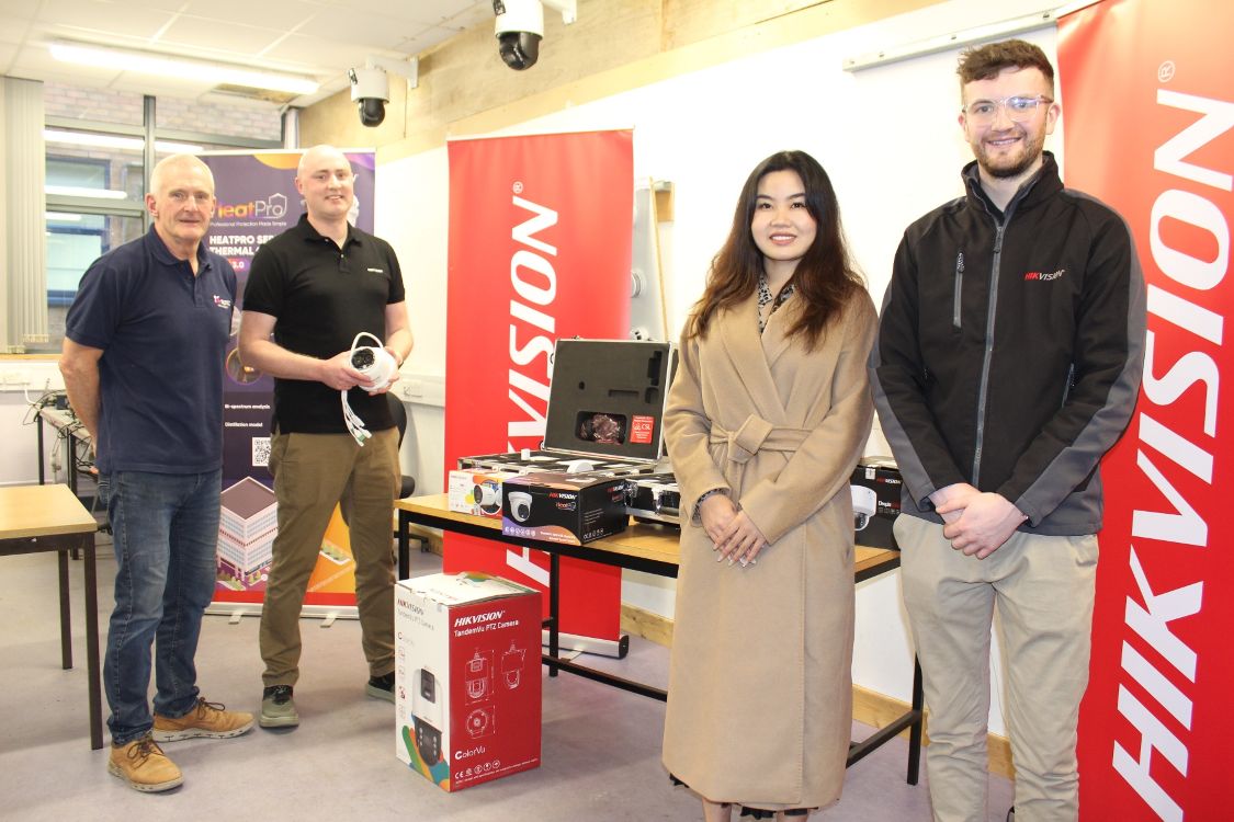 SERC Fire and Security lecturer Robert Hamill with John Devine (business development manager, Hikvision), Mia Zhang (Hikvision regional manager, Ireland) and Mark McKenna (business development manager, Hikvision) at the opening of the new training facility at SERC’s Newtownards Campus.  